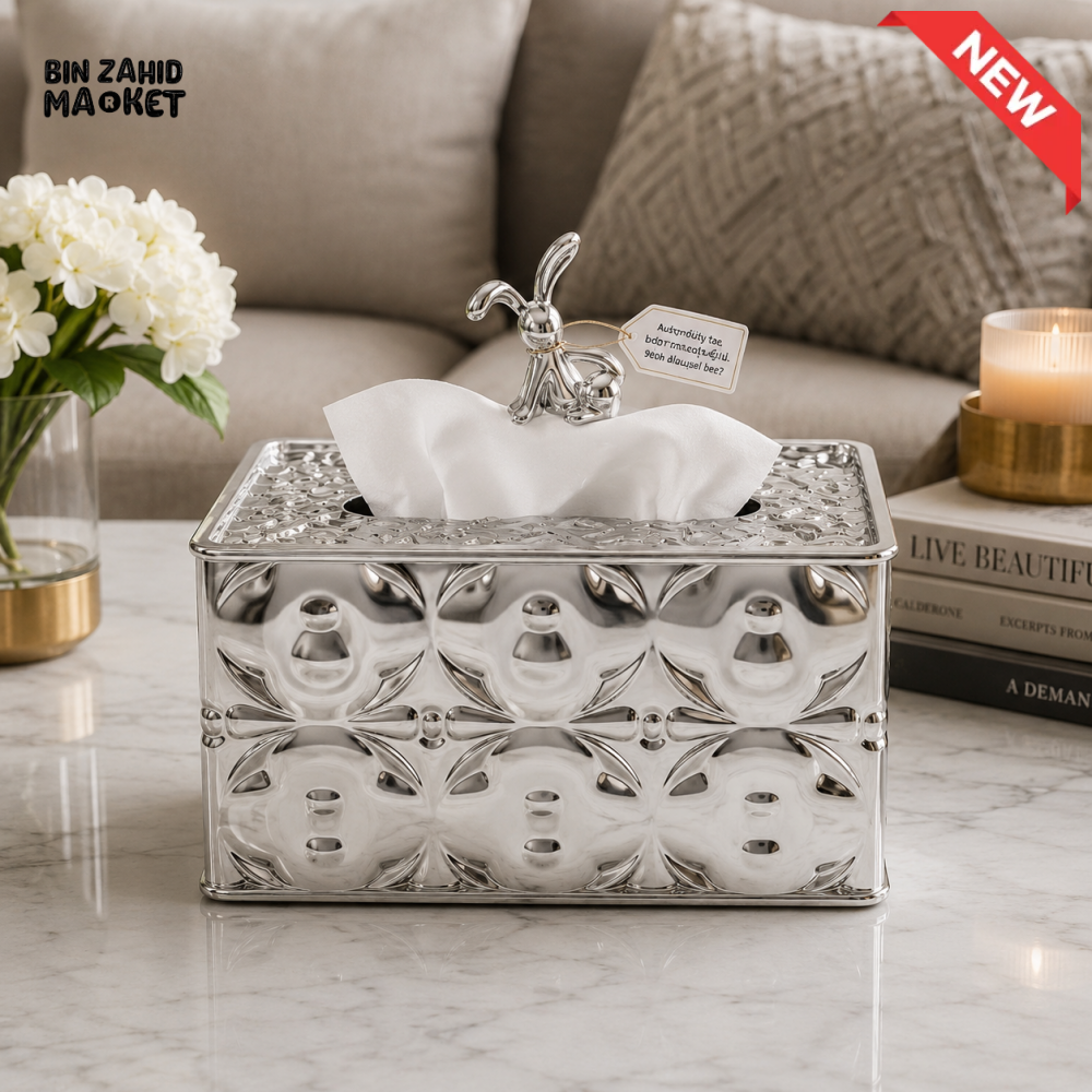 LUXURY QUATREFOIL METALLIC TISSUE BOX HOLDER -Length: 9 Inches Width: 5 Inches Height: 5.5 Inches