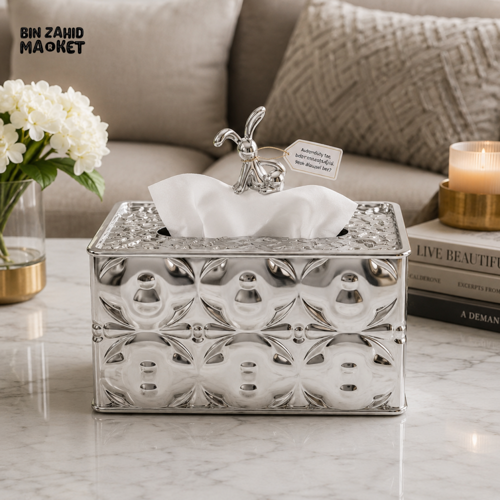 LUXURY QUATREFOIL METALLIC TISSUE BOX HOLDER -Length: 9 Inches Width: 5 Inches Height: 5.5 Inches