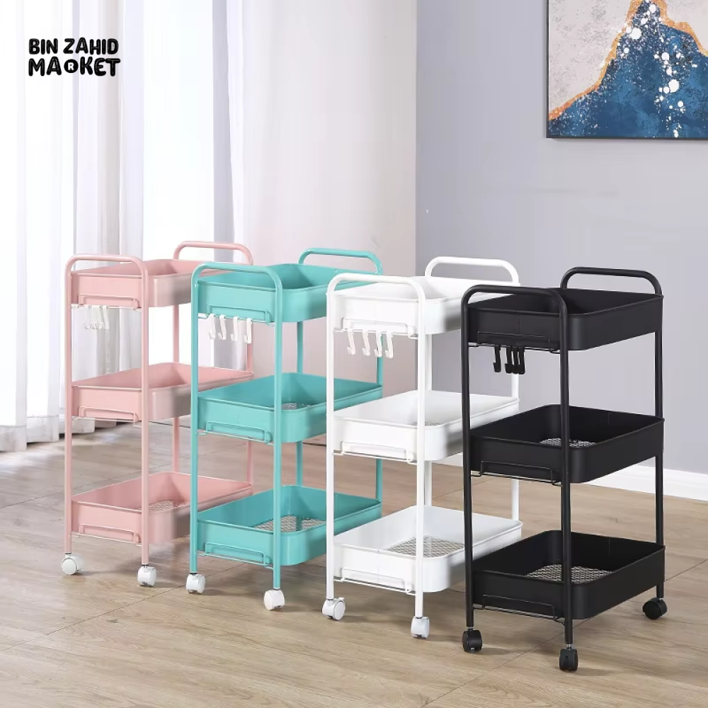 LUXURY SPACE-SAVING ROLLING RACK – 3-TIER SLIDE-OUT TROLLEY FOR KITCHEN BATH & LAUNDRY