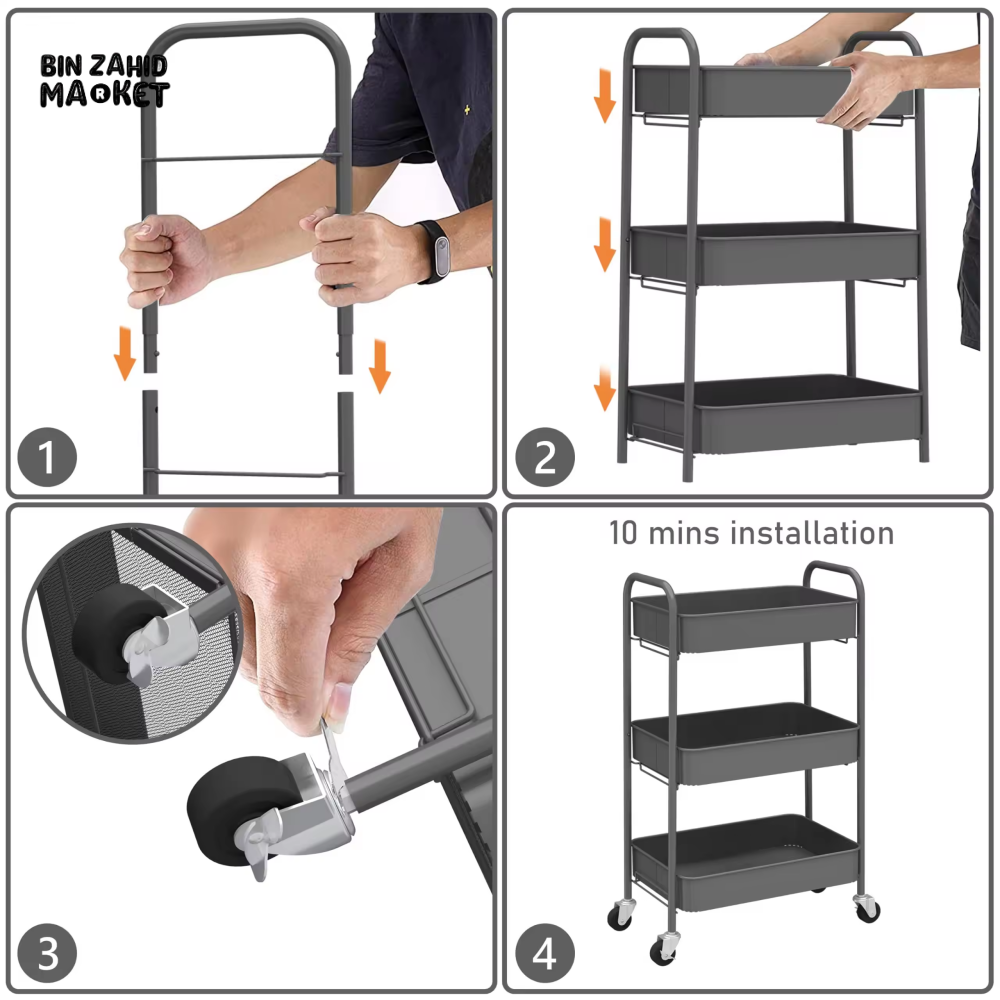 LUXURY SPACE-SAVING ROLLING RACK – 3-TIER SLIDE-OUT TROLLEY FOR KITCHEN BATH & LAUNDRY