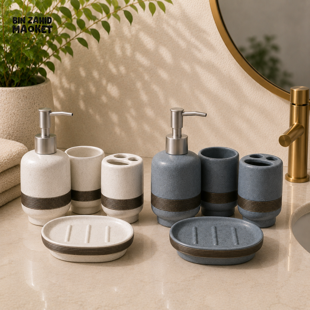 LUXURY SPECKLED CERAMIC 4-PIECE BATHROOM ACCESSORY SET