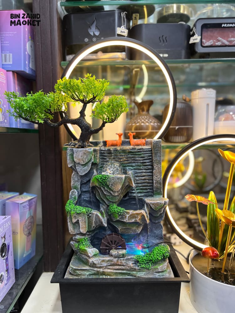 LUXURY TABLE FOUNTAIN – MINI WATERFALL WITH LED AND BONSAI TREE