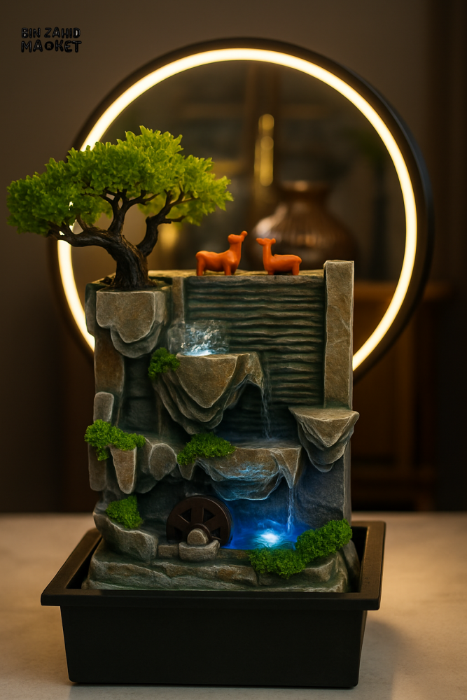 LUXURY TABLE FOUNTAIN – MINI WATERFALL WITH LED AND BONSAI TREE