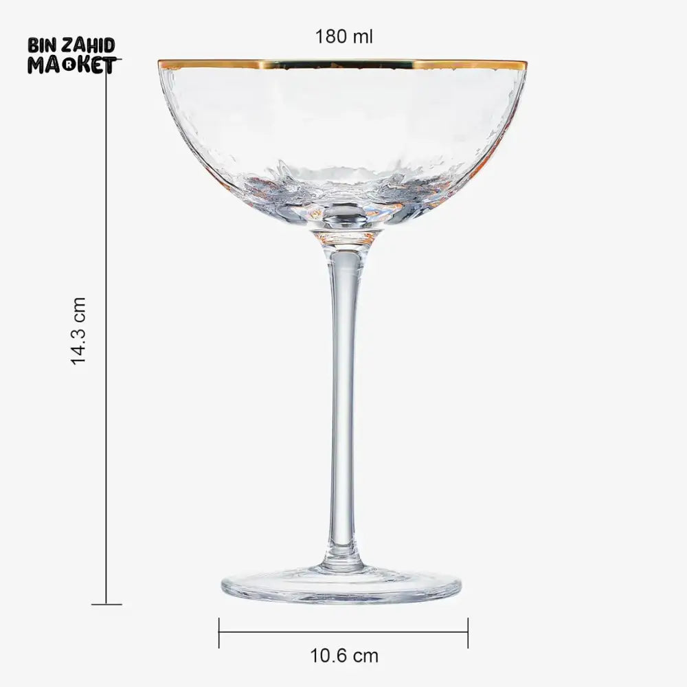 LUXURY VINTAGE CRYSTAL COUPE GLASSES – GOLD-RIMMED SET OF 6