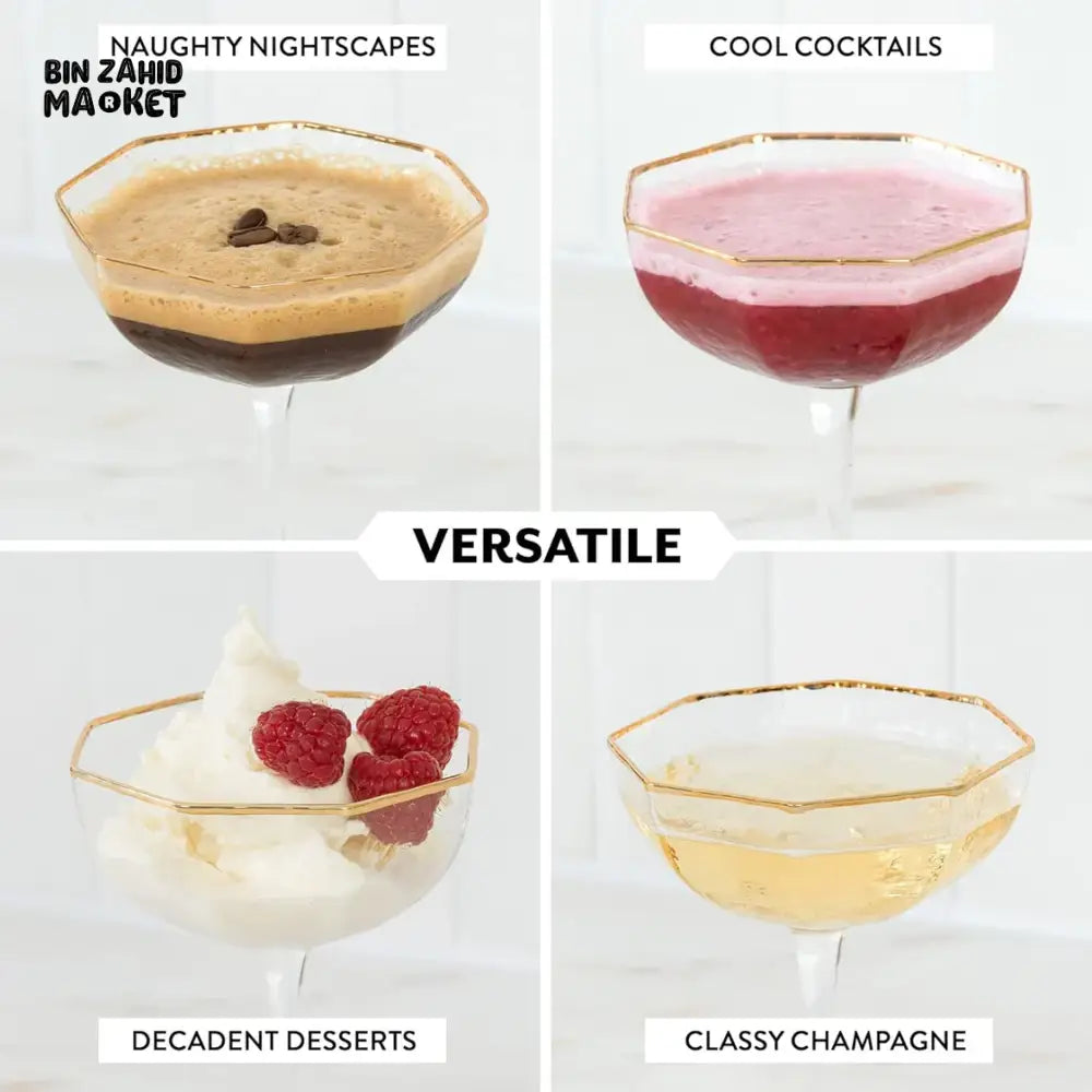 LUXURY VINTAGE CRYSTAL COUPE GLASSES – GOLD-RIMMED SET OF 6