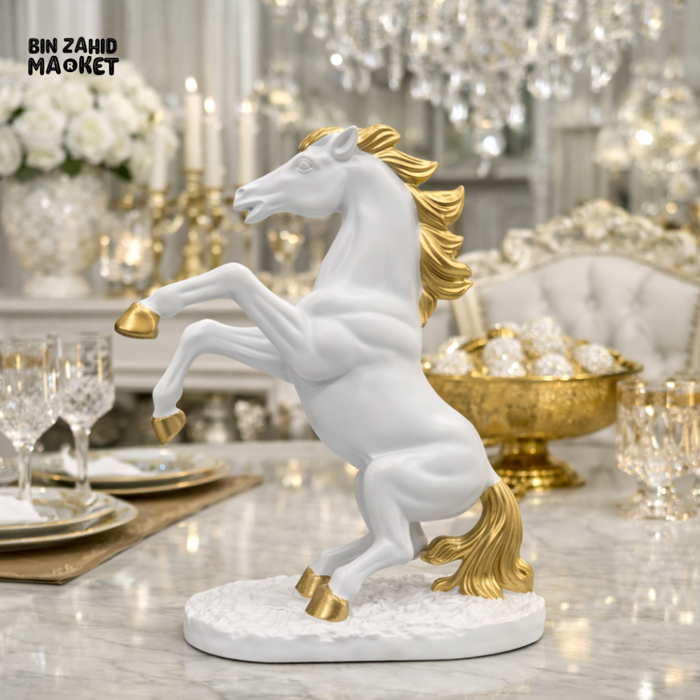 LUXURY WHITE & GOLD REARING HORSE SCULPTURE – ELEGANT HOME DECOR STATUE