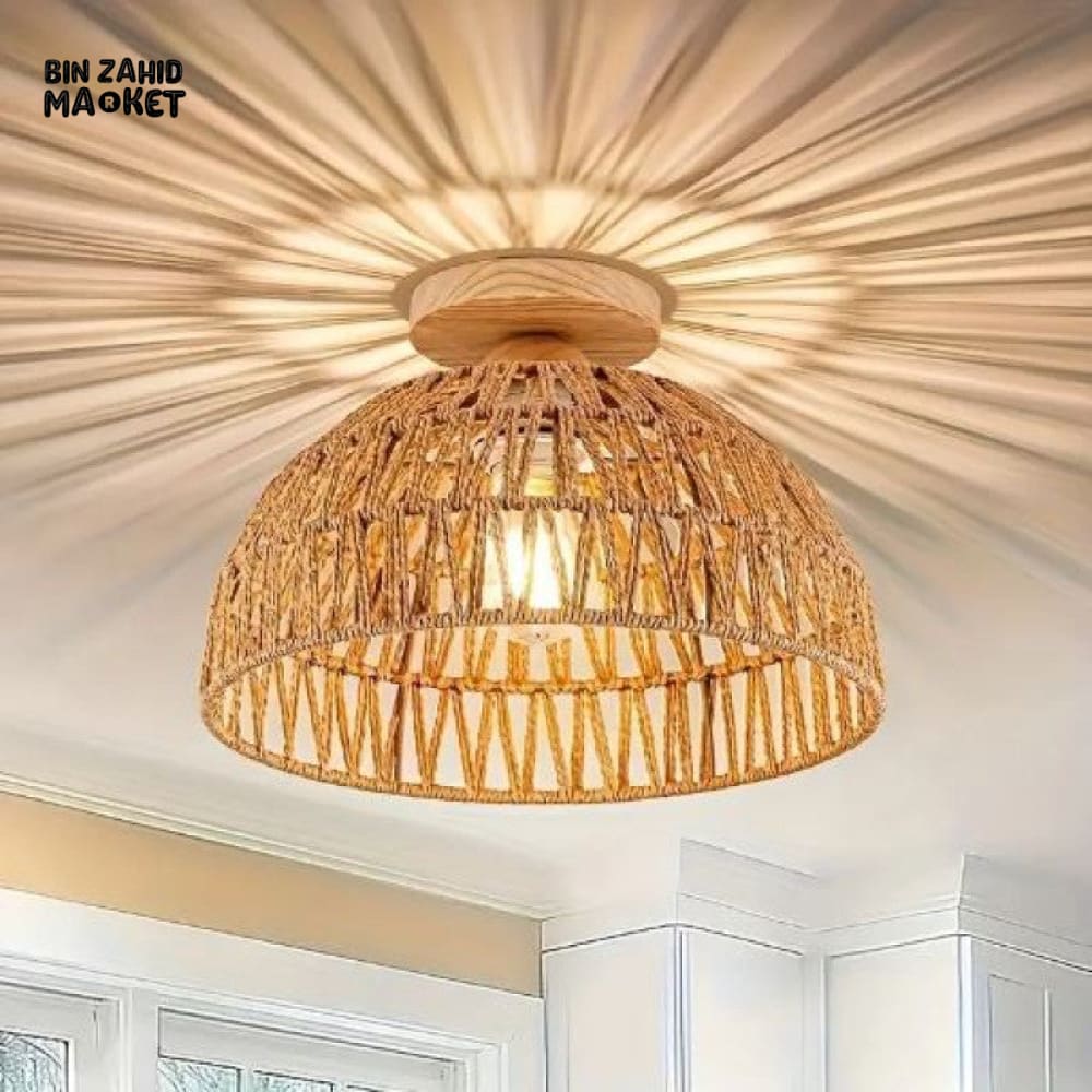 LUXURY WOVEN RATTAN CEILING LIGHT - HANDCRAFTED CHANDELIER FOR HOME & CAFE