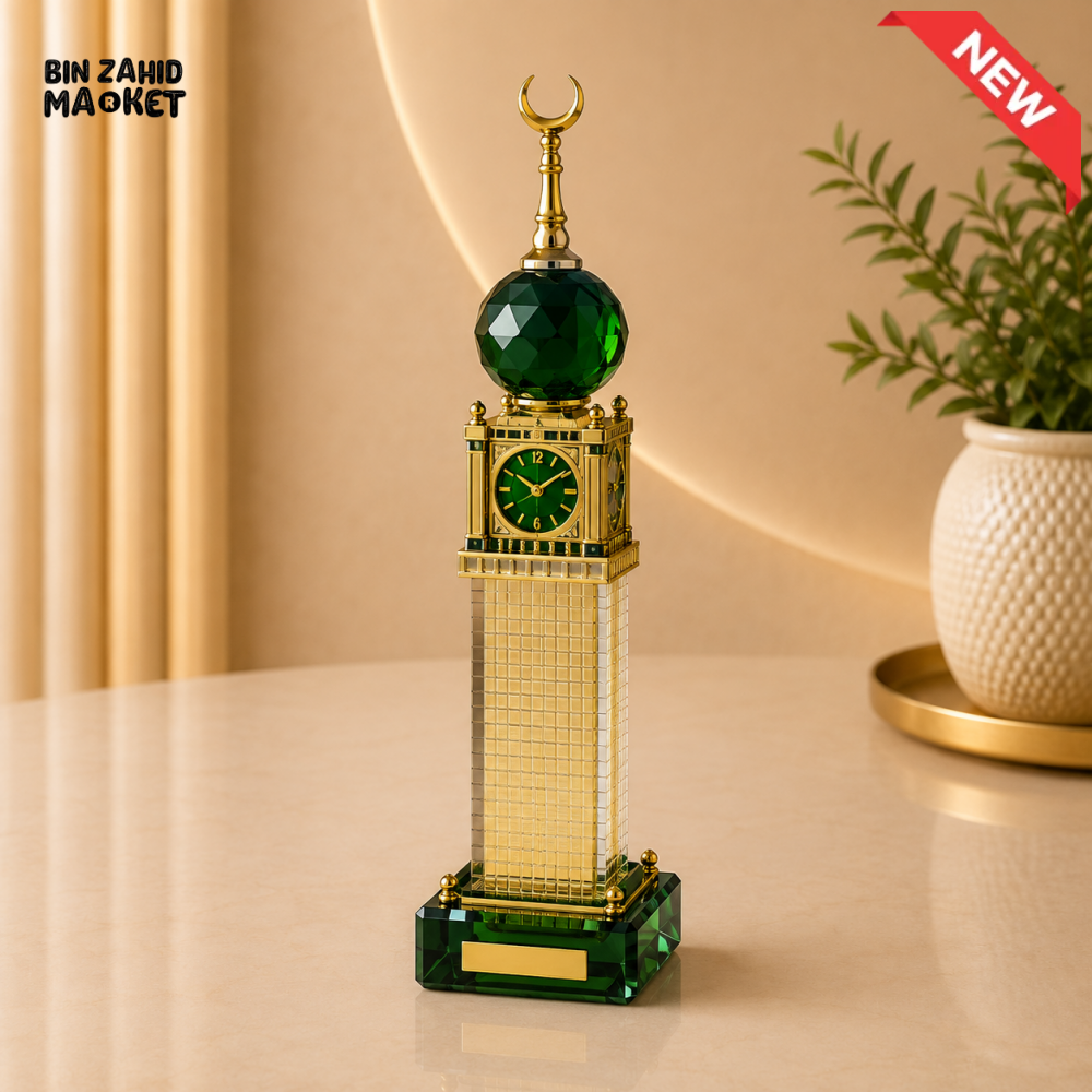 MAKKAH ROYAL CLOCK TOWER GREEN CRYSTAL DECORATIVE ORNAMENT