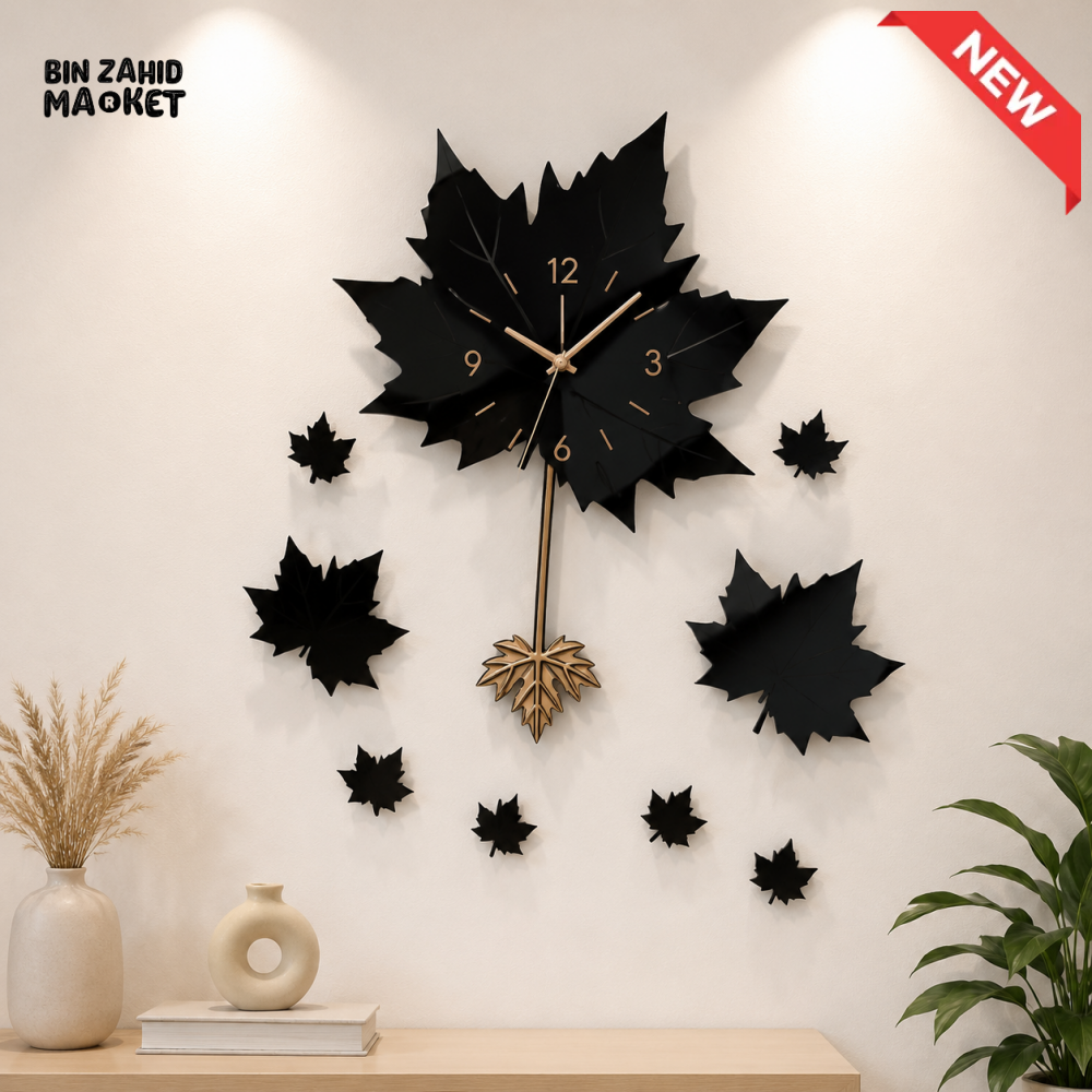MAPLE LEAF PENDULUM DECORATIVE WALL CLOCK