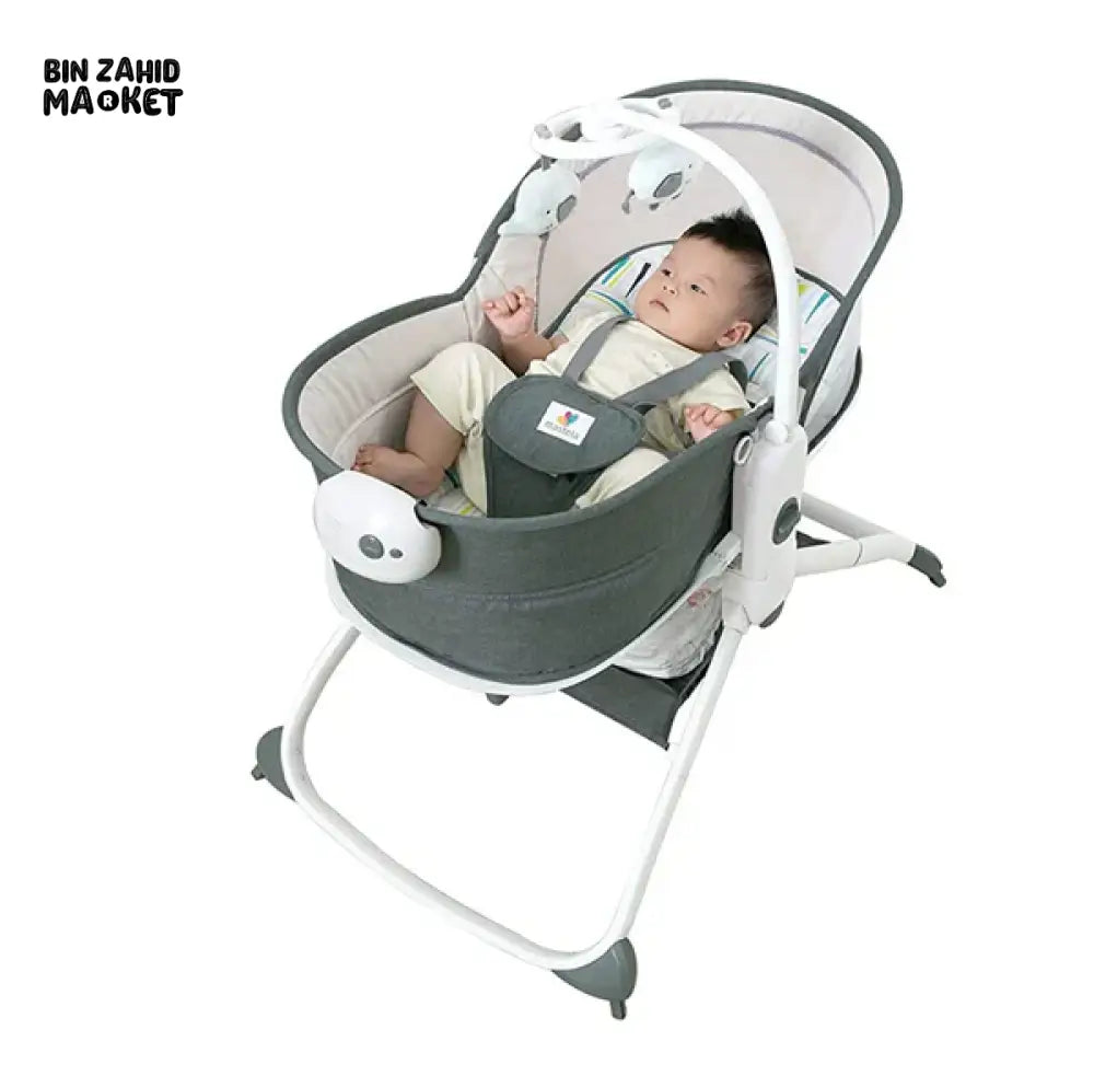 MASTELA 6-IN-1 DELUXE MULTI-FUNCTIONAL BASSINET – GREY & BLUE ELECTRIC BABY SWING, CRADLE & ROCKER