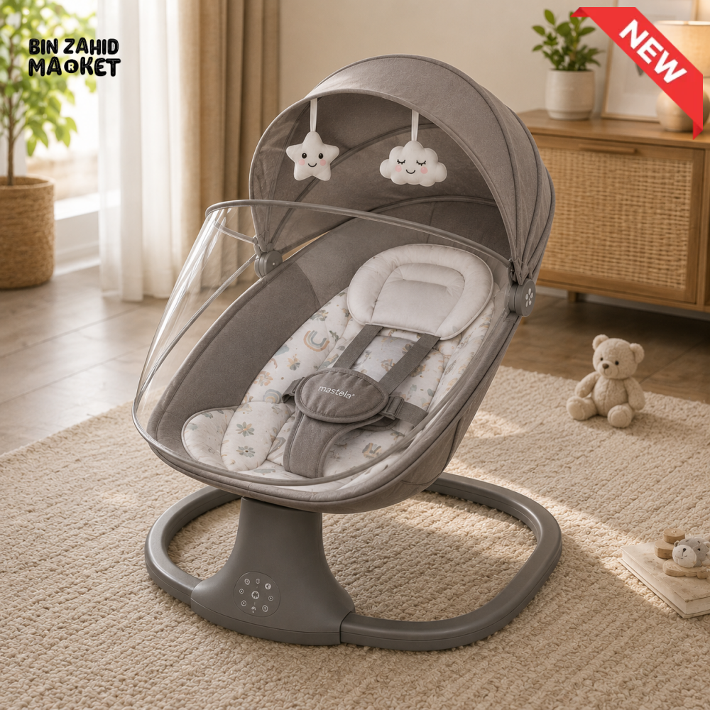 MASTELA ELECTRIC BABY ROCKER WITH MOSQUITO NET - GREY