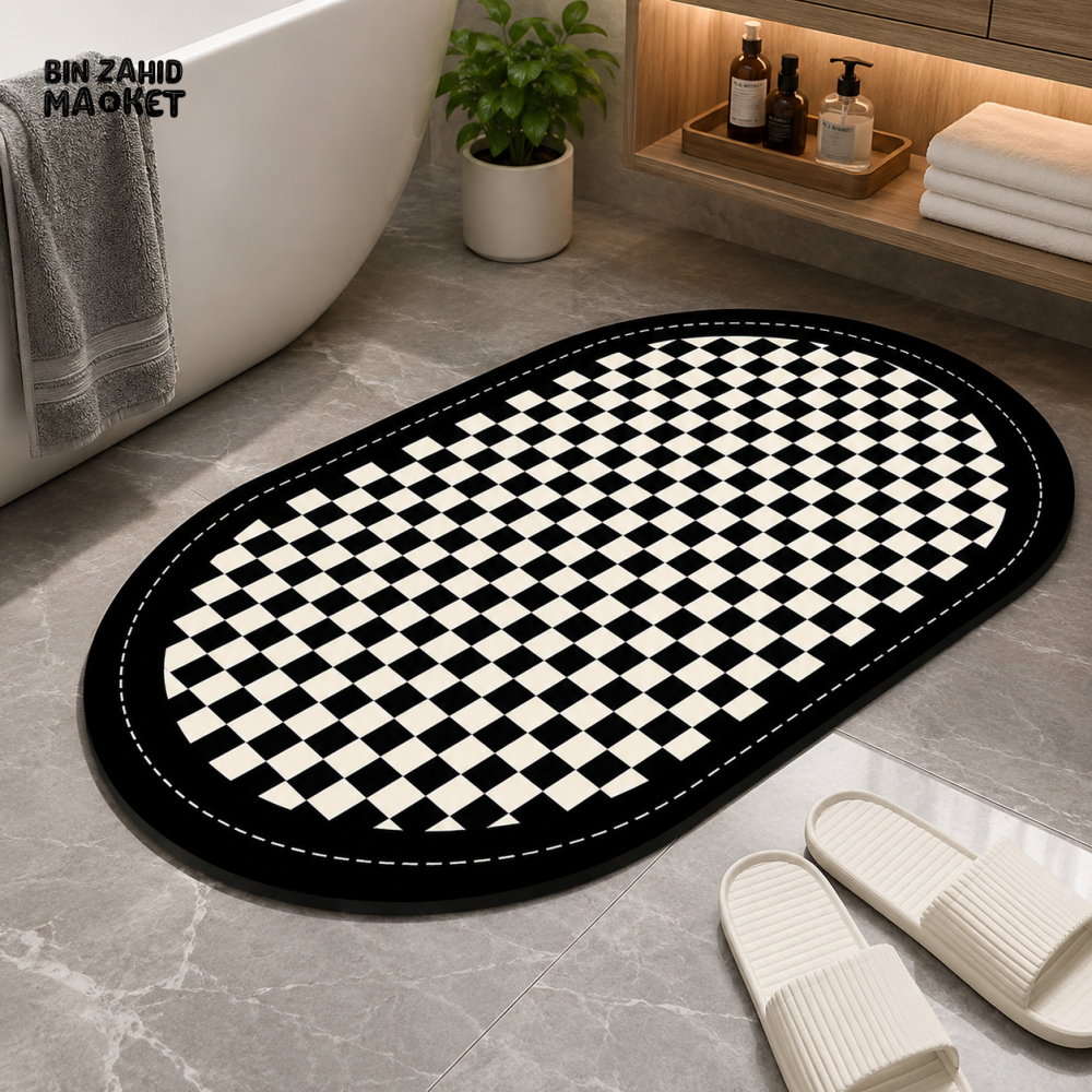 MATRUGS CHECKERED OVAL BATHROOM FLOOR MAT