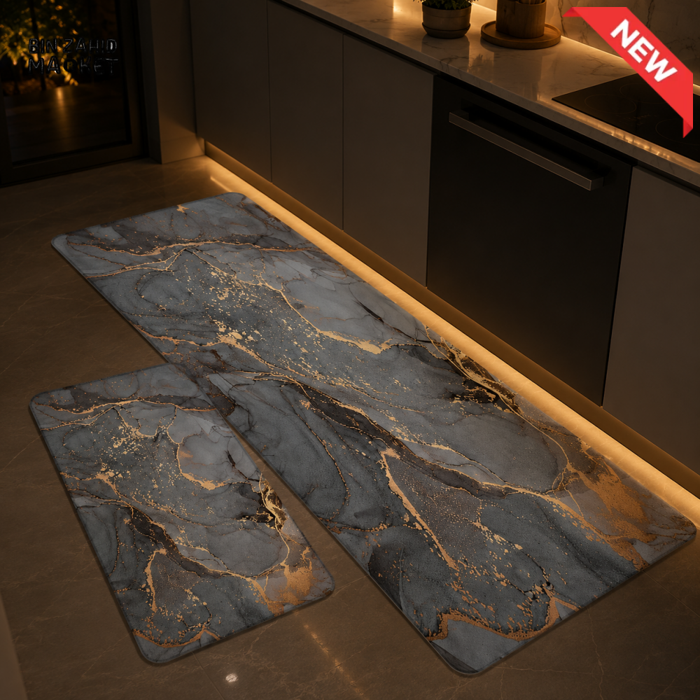 MATRUGS MARBLE PRINT KITCHEN FLOOR MAT SET - MEDIUM - 4 Length / 1.25 Ft