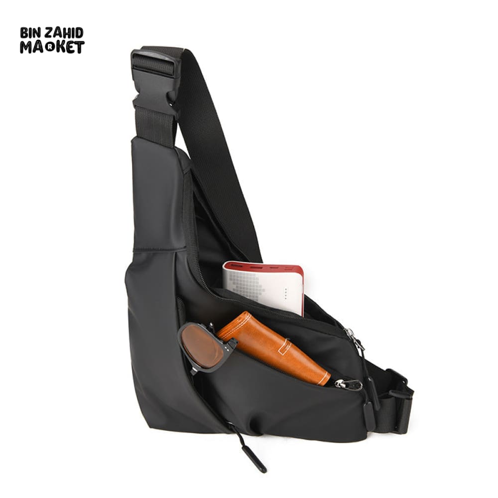 MEN’S ANTI-THEFT TRIANGULAR LEATHER SLING BAG – CLOSE-FITTING CROSSBODY SHOULDER BAG WITH CARD WALLET