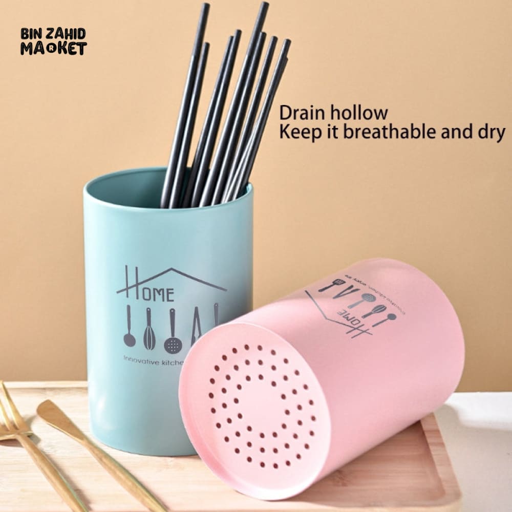 METAL CYLINDER CUTLERY STORAGE CONTAINER – KITCHEN UTENSIL ORGANIZER & TABLEWARE STORAGE RACK FOR HOME AND DINING USE