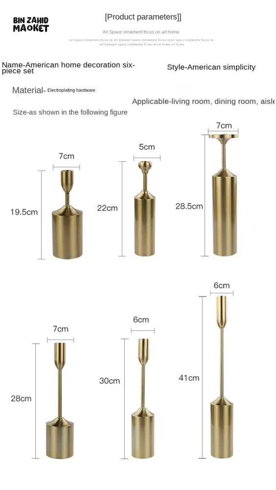 METAL GOLDEN CANDLE HOLDER 6 PIECES SET – LUXURY DECORATIVE CANDLE STANDS FOR HOME & EVENTS