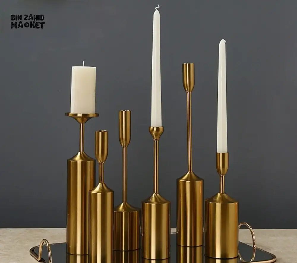 METAL GOLDEN CANDLE HOLDER 6 PIECES SET – LUXURY DECORATIVE CANDLE STANDS FOR HOME & EVENTS