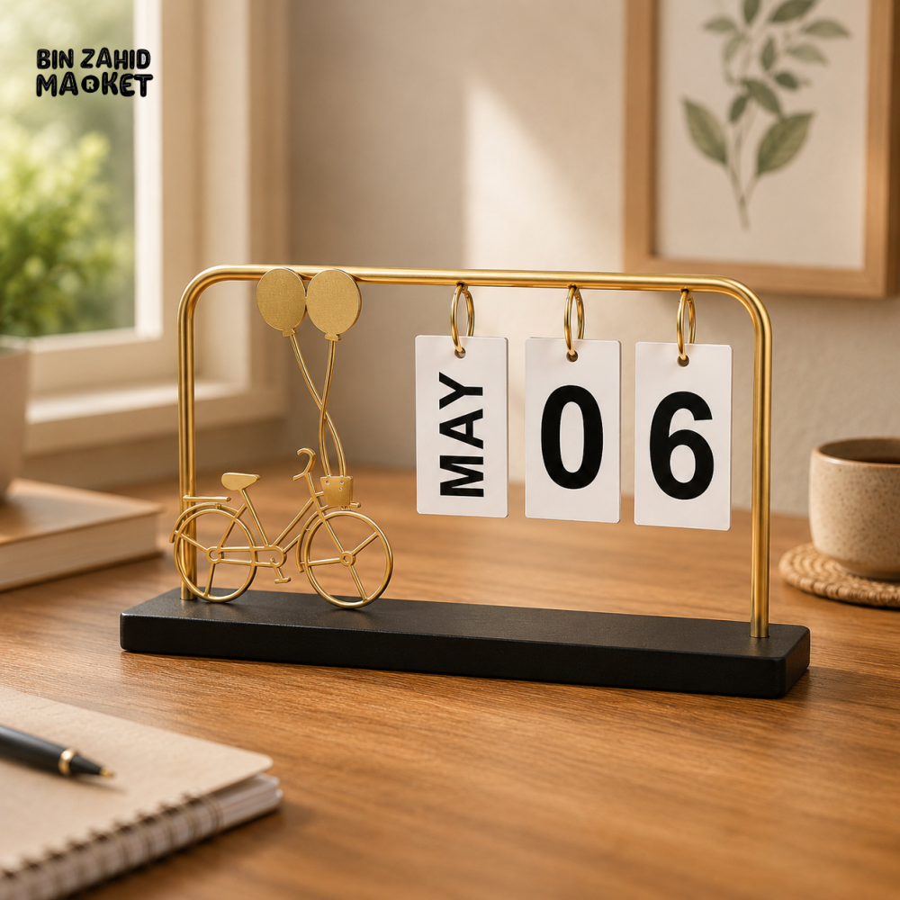 ZIBA Metal Perpetual Calendar Stand with Bicycle Décor