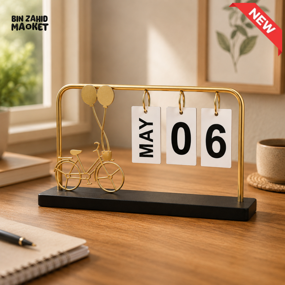 ZIBA Metal Perpetual Calendar Stand with Bicycle Décor