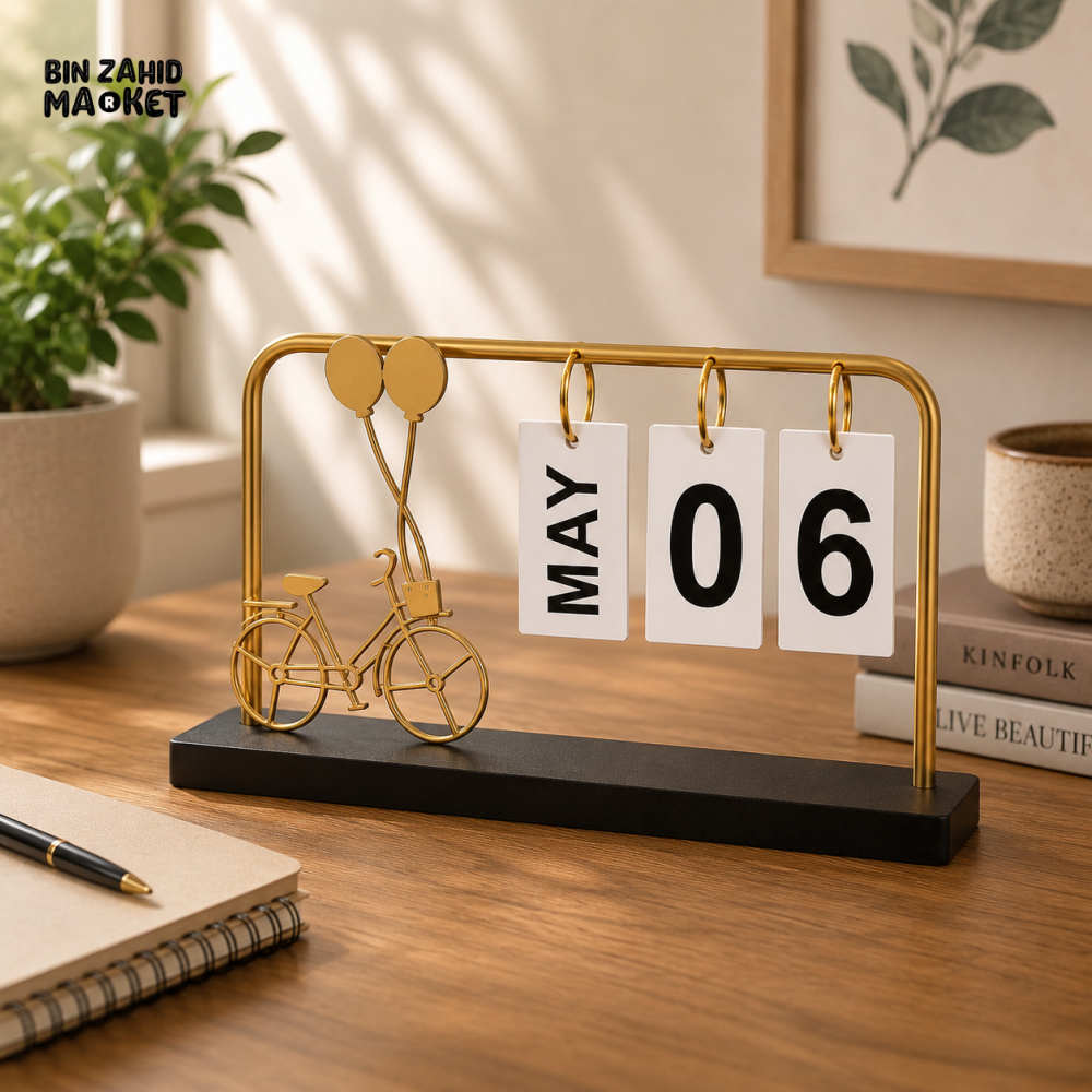 ZIBA Metal Perpetual Calendar Stand with Bicycle Design