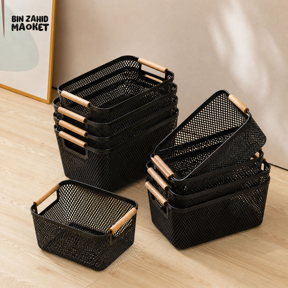 METAL STORAGE ORGANIZER BASKET SET WITH HANDLES