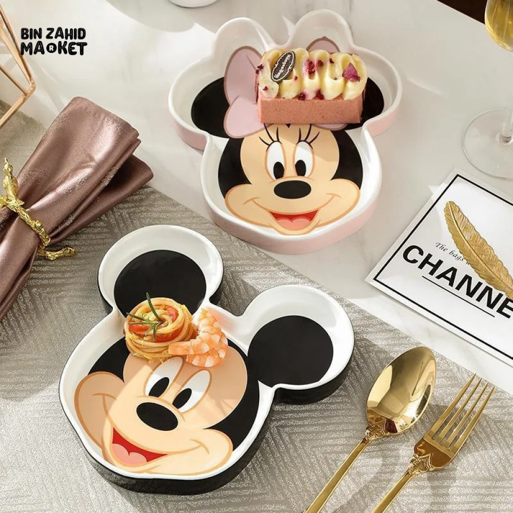 MICKEY & MINNIE MOUSE CERAMIC TRAY CUTE DESIGN MICROWAVE SAFE HEAT-RESISTANT FRUIT PLATE