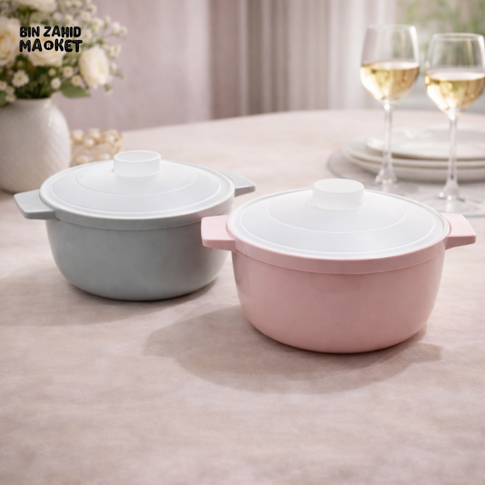MICROWAVE PLASTIC COOKING POT WITH LID 2 PIECES SET – HEAT-RESISTANT SOUP & NOODLE BOWL FOR QUICK MEALS