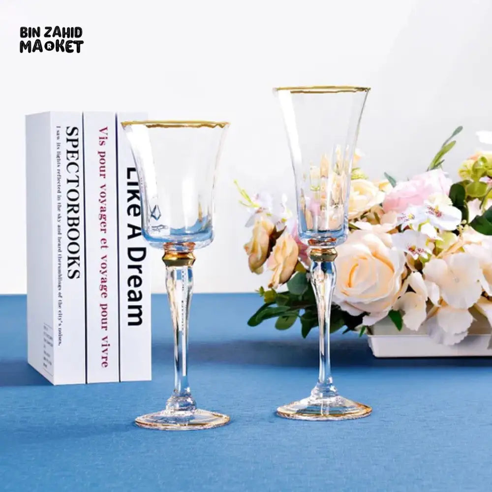 MIKASA CRYSTAL WINE GLASS SET OF 6 – SOPHISTICATED GOLD RIM DESIGN