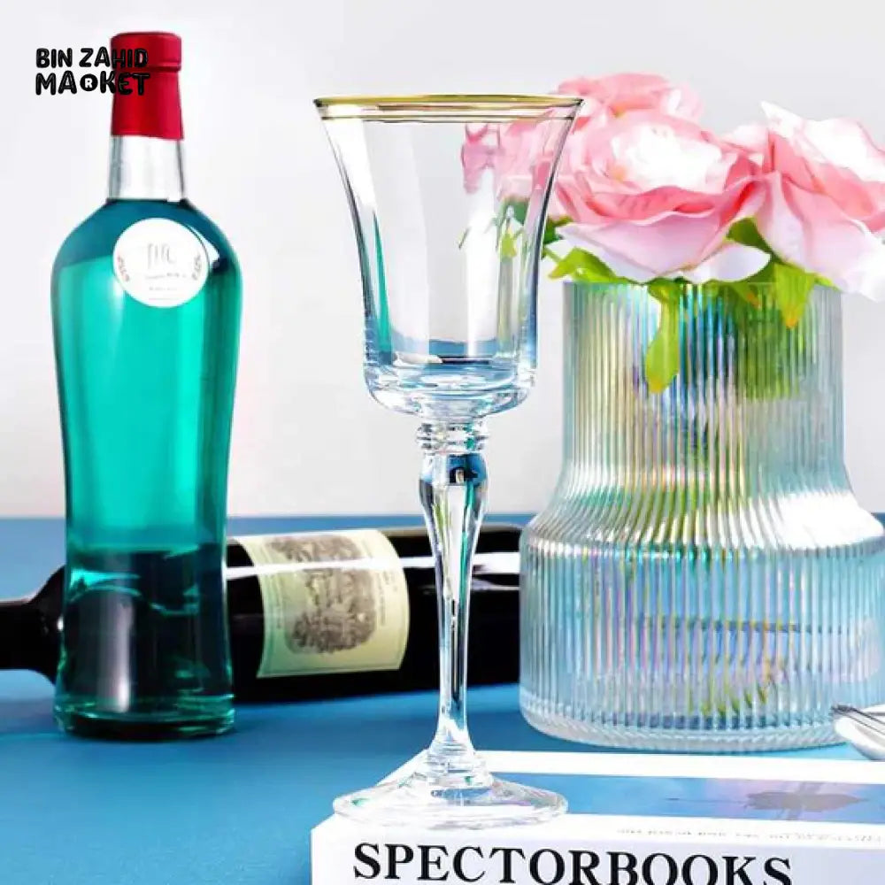 MIKASA CRYSTAL WINE GLASS SET OF 6 – SOPHISTICATED GOLD RIM DESIGN