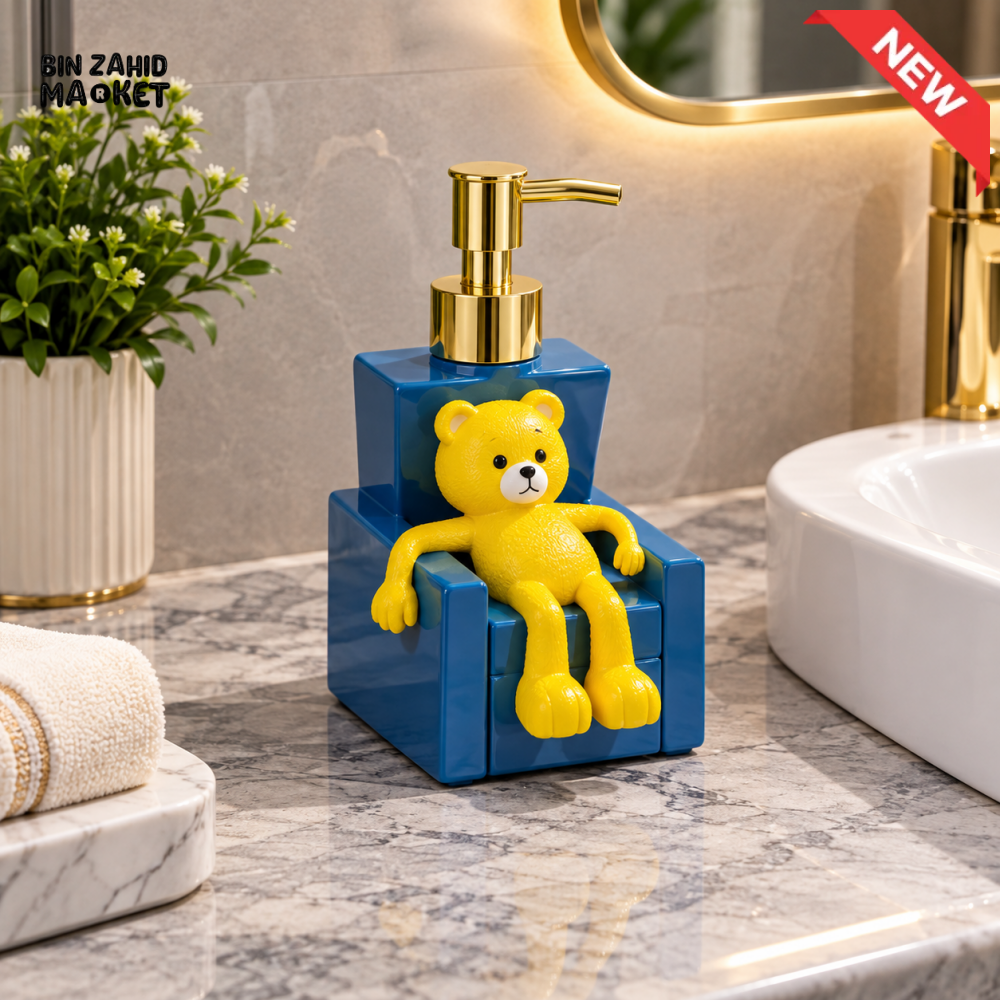 MIMO CARTOON BEAR CHAIR DESIGN LIQUID SOAP DISPENSER WITH GOLD PUMP
