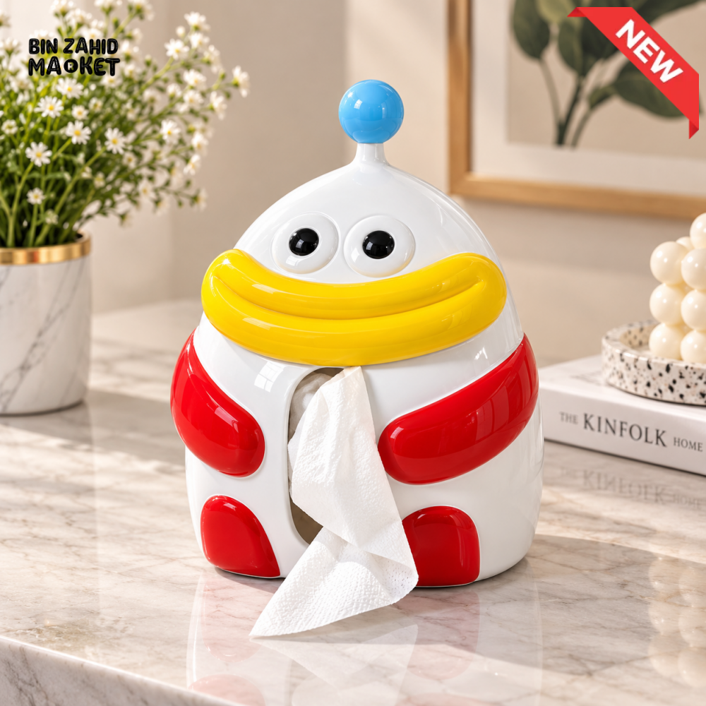 MIMO CARTOON CHARACTER DECORATIVE TISSUE BOX HOLDER – WHITE RED & YELLOW