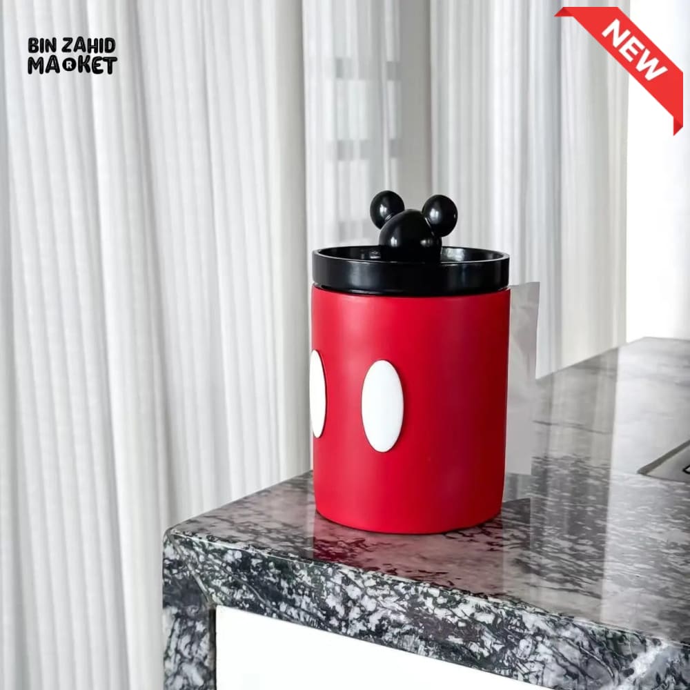 MIMO CARTOON MOUSE-INSPIRED ROUND TISSUE BOX HOLDER – RED & BLACK - Tissue Boxes