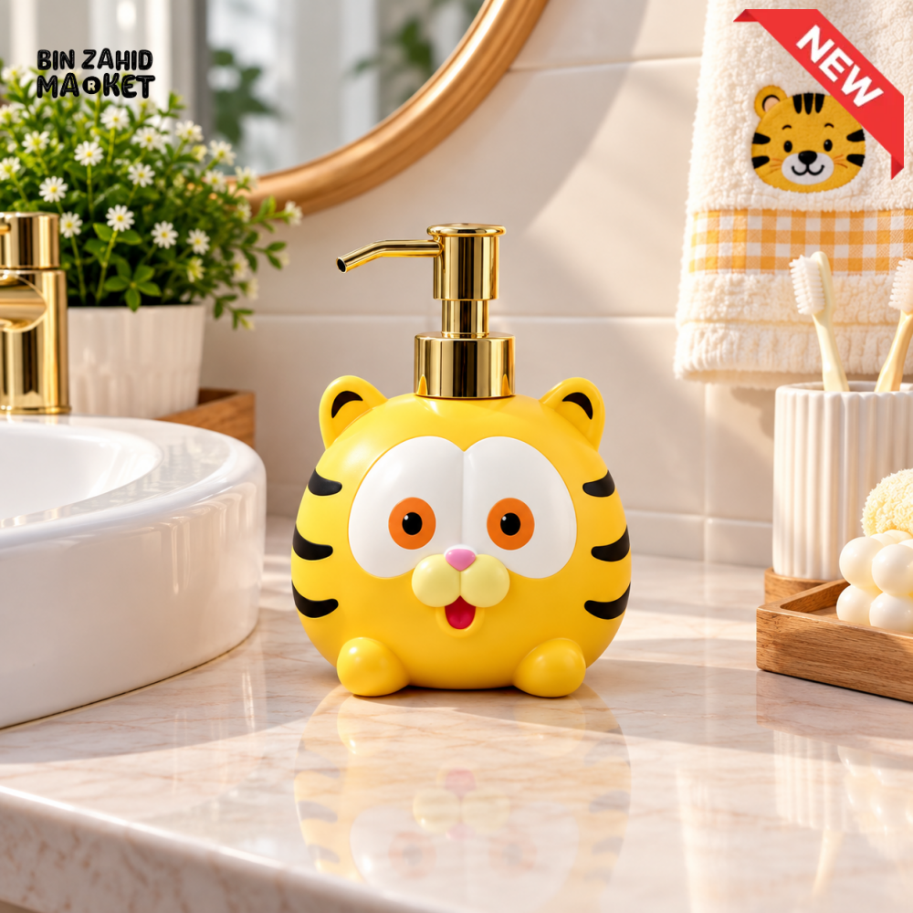 MIMO CARTOON TIGER DESIGN LIQUID SOAP DISPENSER WITH GOLD PUMP