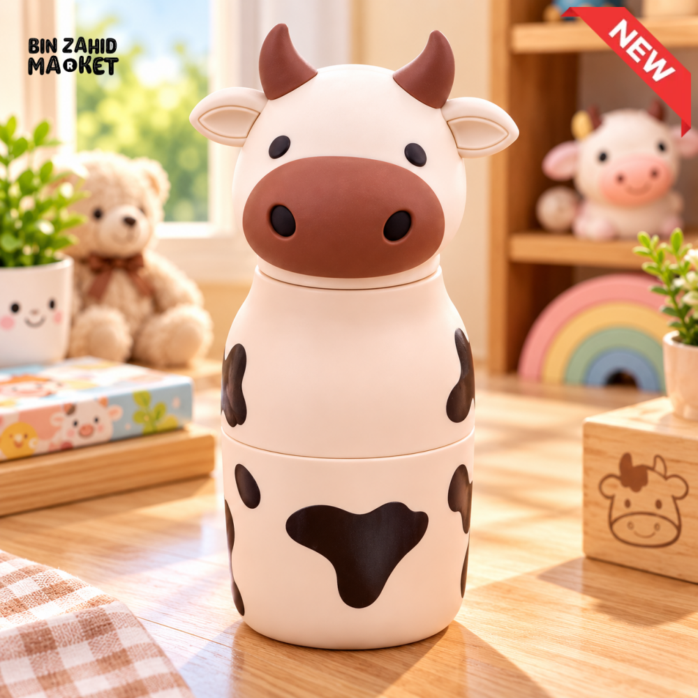 MIMO CUTE COW CHARACTER INSULATED KIDS WATER BOTTLE - 450 ML
