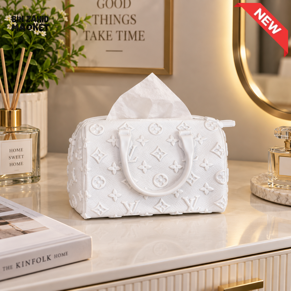 MIMO WHITE HANDBAG DESIGN DECORATIVE TISSUE BOX
