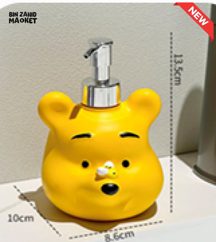 MIMO YELLOW BEAR DESIGN LIQUID SOAP DISPENSER WITH SILVER PUMP