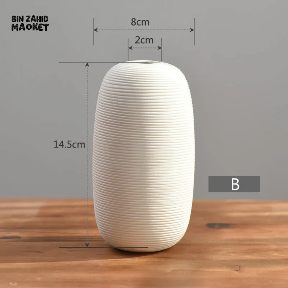 MINIMALIST HANDMADE ZEN VASE WHITE CERAMIC ART DECOR B
