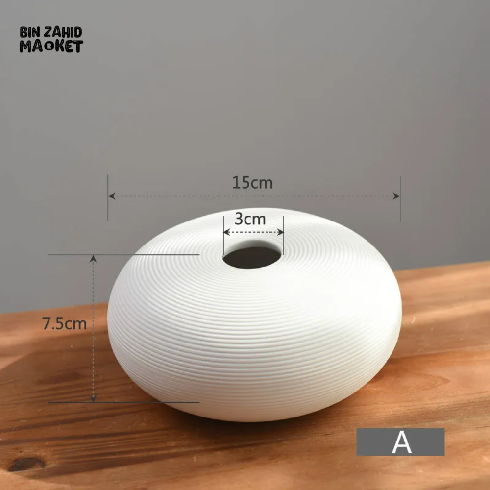 MINIMALIST HANDMADE ZEN VASE WHITE CERAMIC ART DECOR C