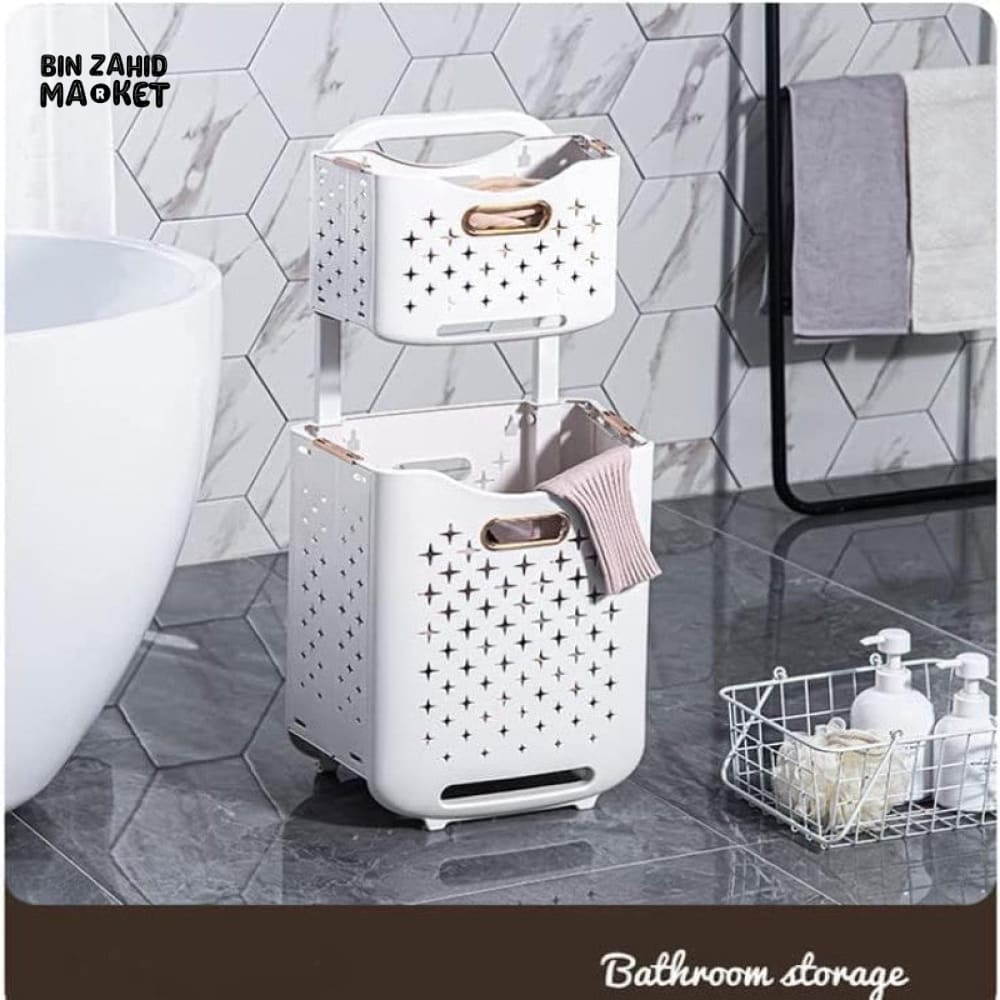 MODERN 2-TIERS BASKETS WITH WHEEL STORAGE CART