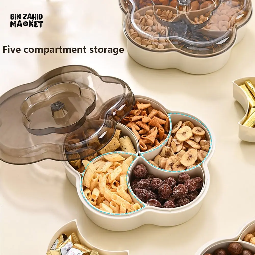 MODERN 5-COMPARTMENT SERVING TRAY WITH LIDS DUST-PROOF & DIVIDED PLATTER BOX LARGE CAPACITY SNACK & CONDIMENT ORGANIZER