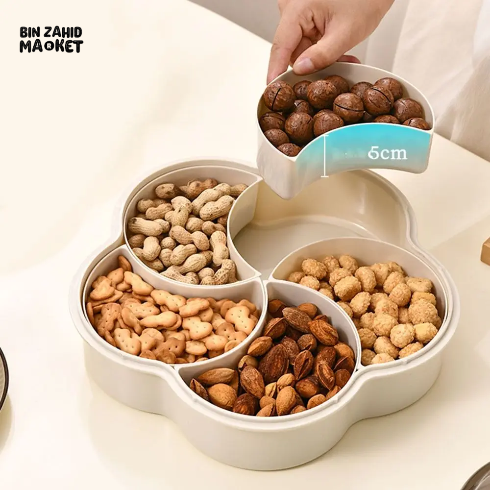 MODERN 5-COMPARTMENT SERVING TRAY WITH LIDS DUST-PROOF & DIVIDED PLATTER BOX LARGE CAPACITY SNACK & CONDIMENT ORGANIZER