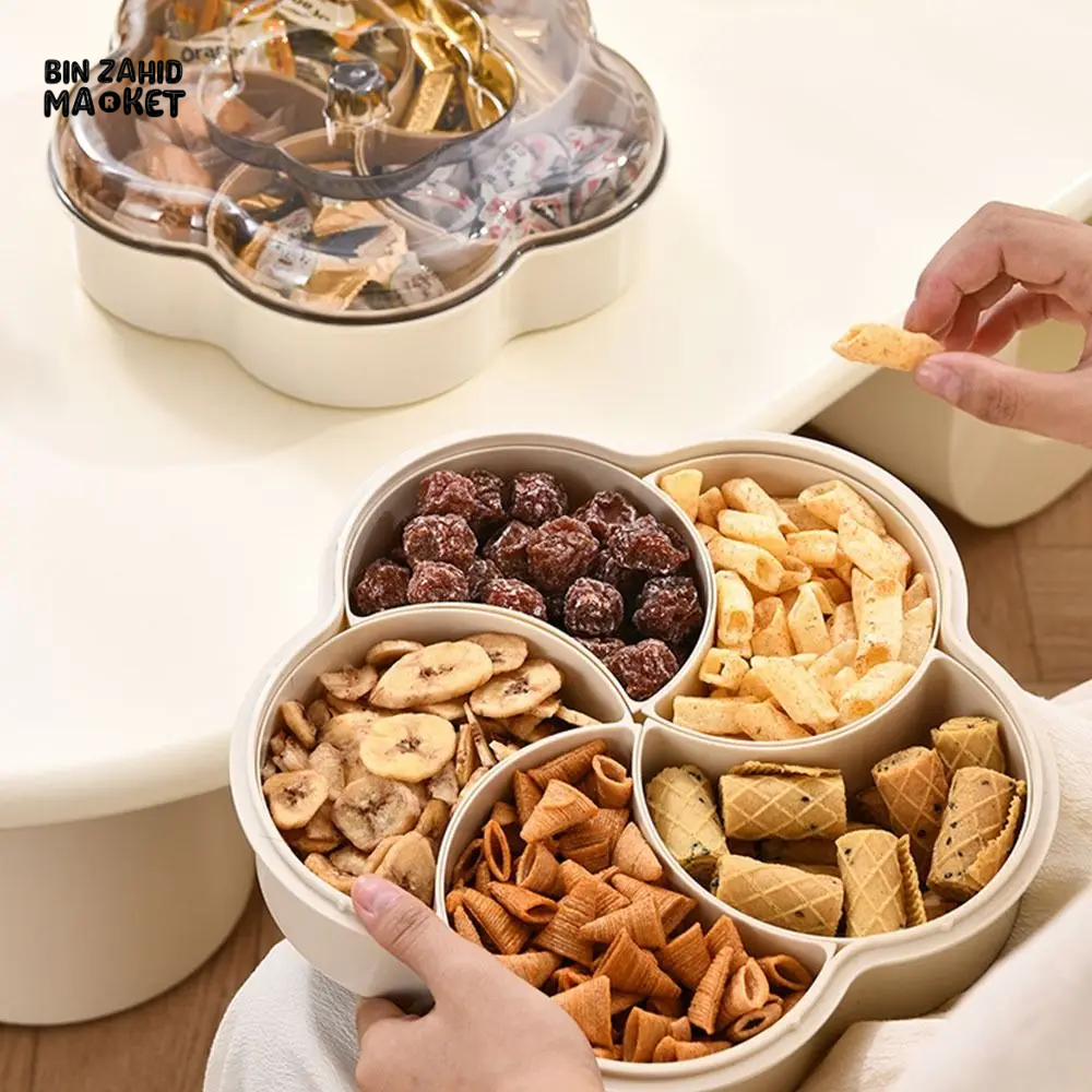 MODERN 5-COMPARTMENT SERVING TRAY WITH LIDS DUST-PROOF & DIVIDED PLATTER BOX LARGE CAPACITY SNACK & CONDIMENT ORGANIZER