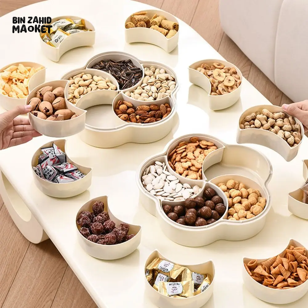 MODERN 5-COMPARTMENT SERVING TRAY WITH LIDS DUST-PROOF & DIVIDED PLATTER BOX LARGE CAPACITY SNACK & CONDIMENT ORGANIZER