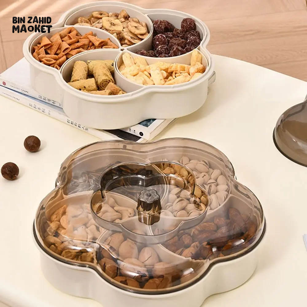 MODERN 5-COMPARTMENT SERVING TRAY WITH LIDS DUST-PROOF & DIVIDED PLATTER BOX LARGE CAPACITY SNACK & CONDIMENT ORGANIZER