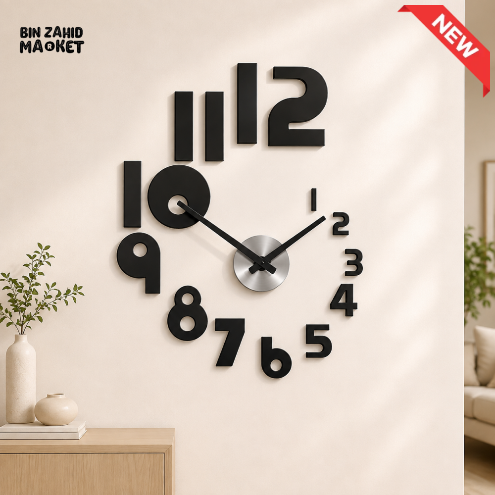MODERN ABSTRACT 3D NUMBER DIY WALL CLOCK