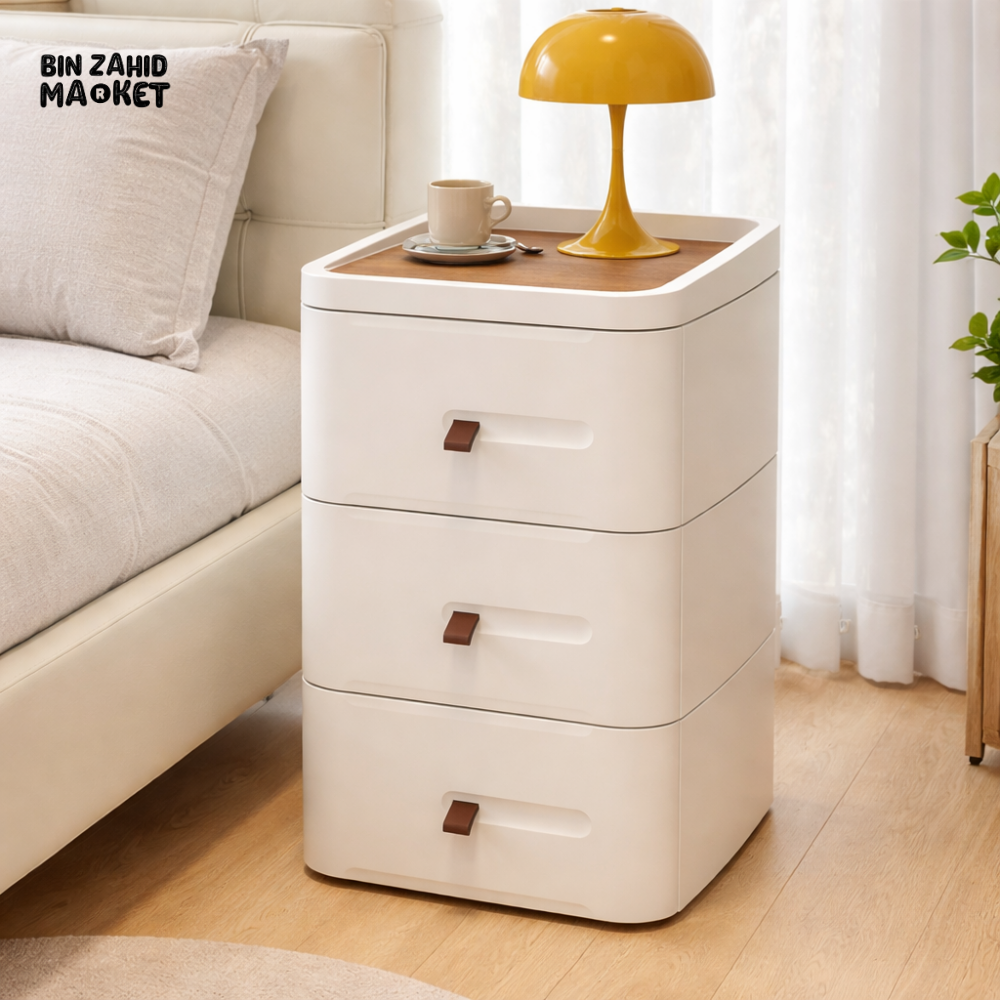 MODERN BEDSIDE TABLE WITH MULTIPLE DRAWERS – SPACE-SAVING BEDROOM STORAGE CABINET - 54CM