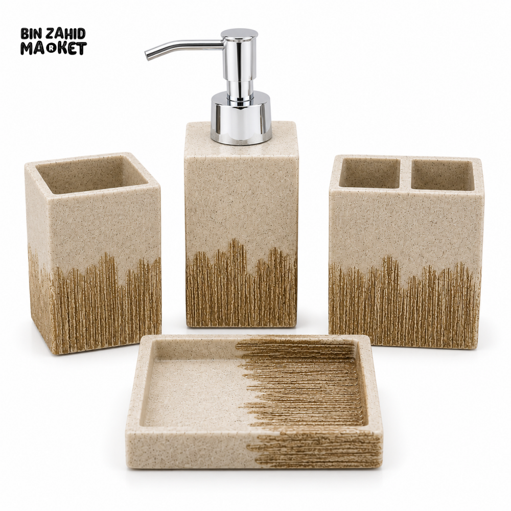 MODERN BEIGE CERAMIC BATHROOM ACCESSORIES SET – 4 PIECES