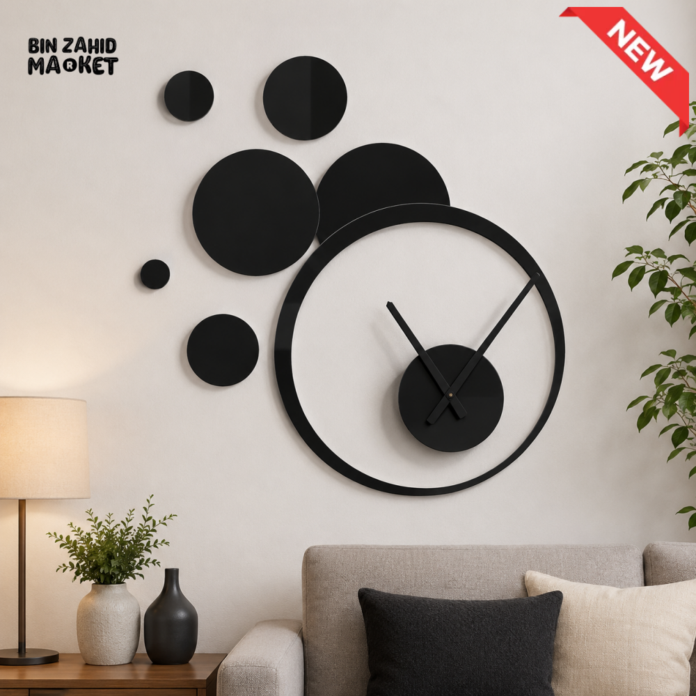 MODERN BLACK CIRCLE BUBBLE DESIGN WALL CLOCK