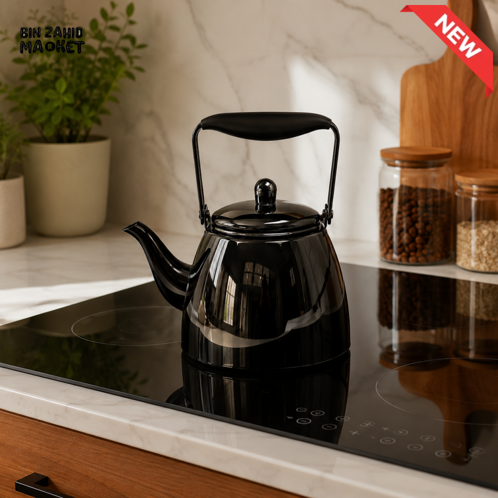 MODERN BLACK STOVETOP TEA KETTLE WITH ERGONOMIC HANDLE – 1.0L