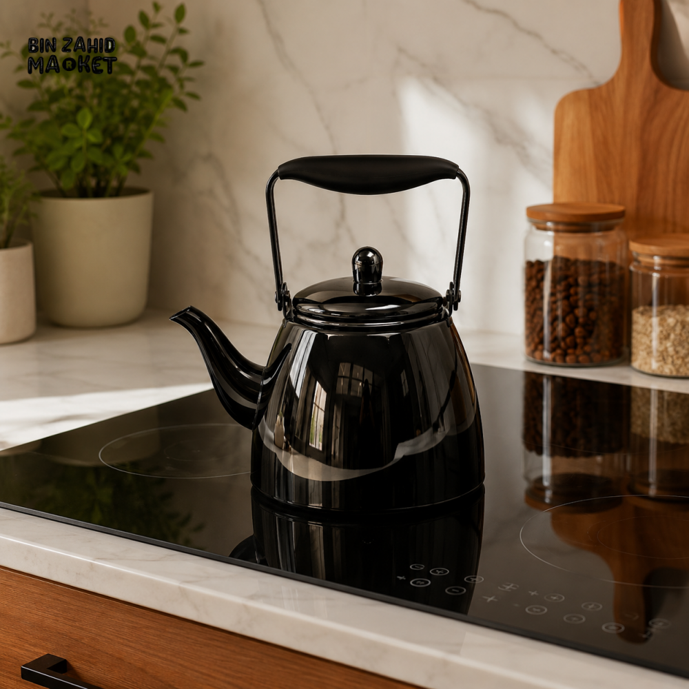 MODERN BLACK STOVETOP TEA KETTLE WITH ERGONOMIC HANDLE – 1.0L